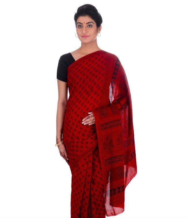 Maroon Cotton Saree