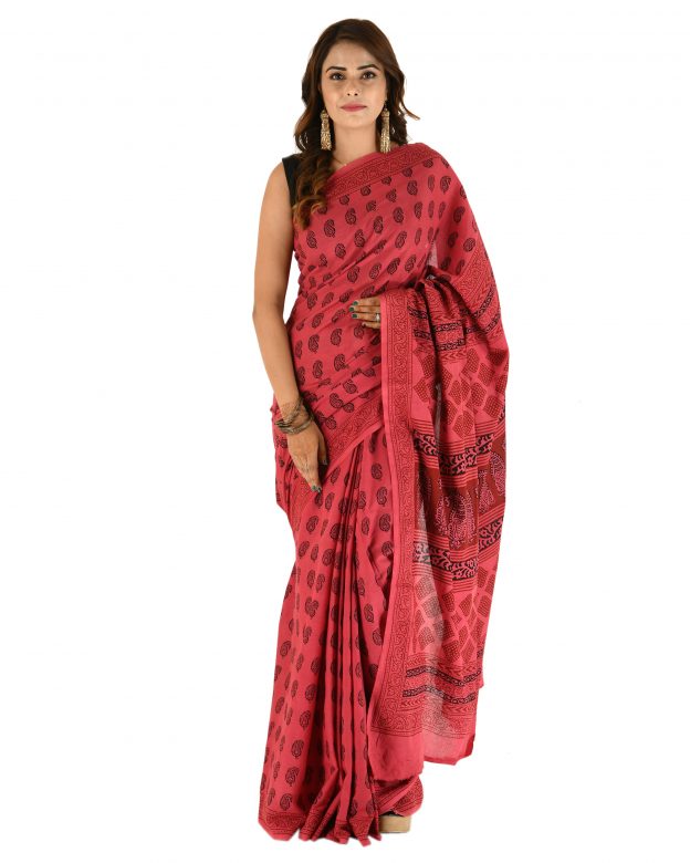 Handmade Traditional Cotton Bagh Print Multicolor Saree