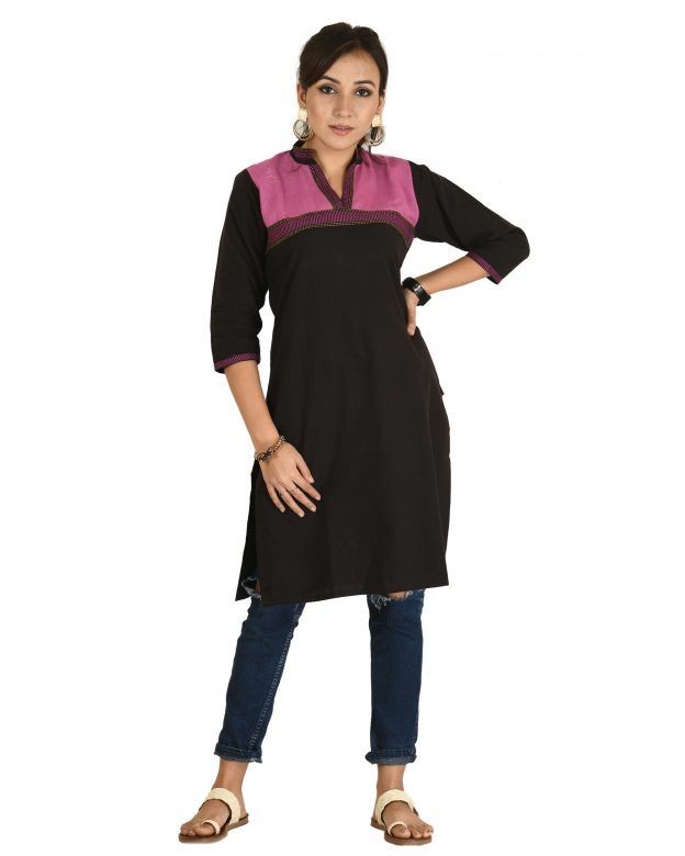 Ladies Multicolor 3/4 Sleeve Calf Length Cotton Kurta