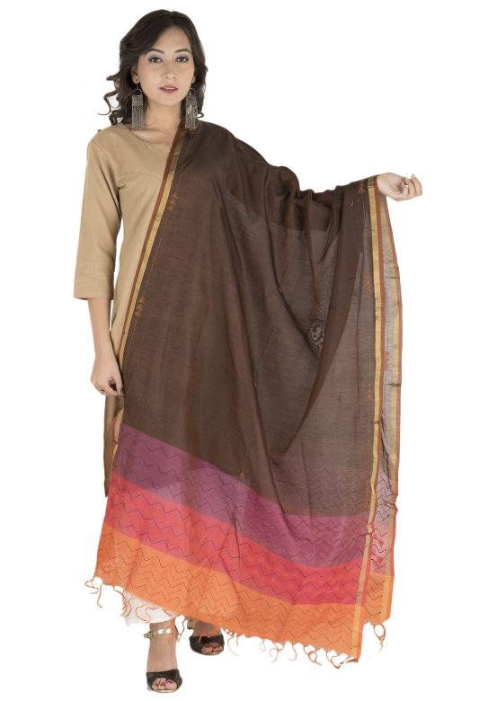 Brown & Purple Mangalgiri Silk Dupatta