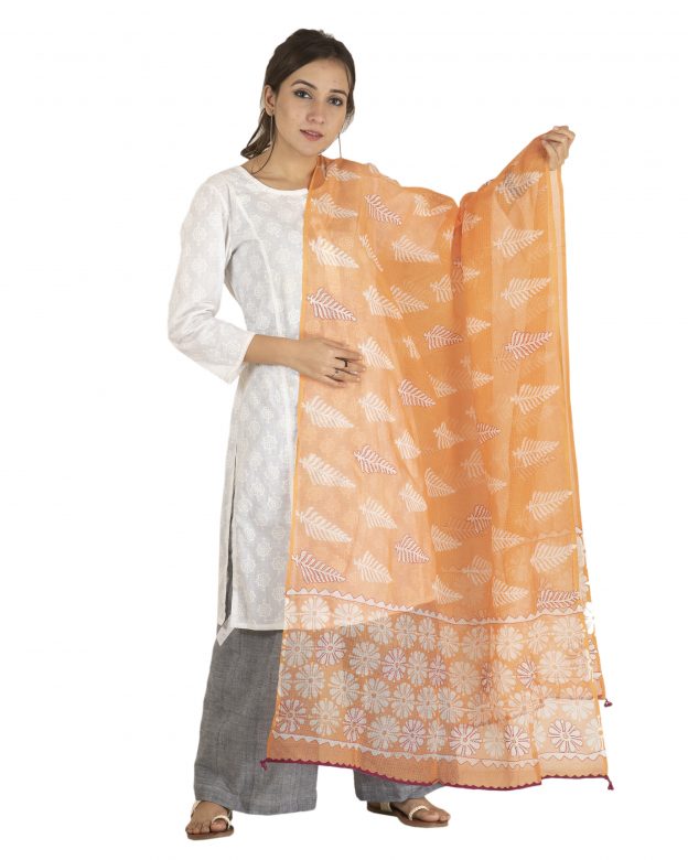 Tribes India Orange and Cream Dupatta