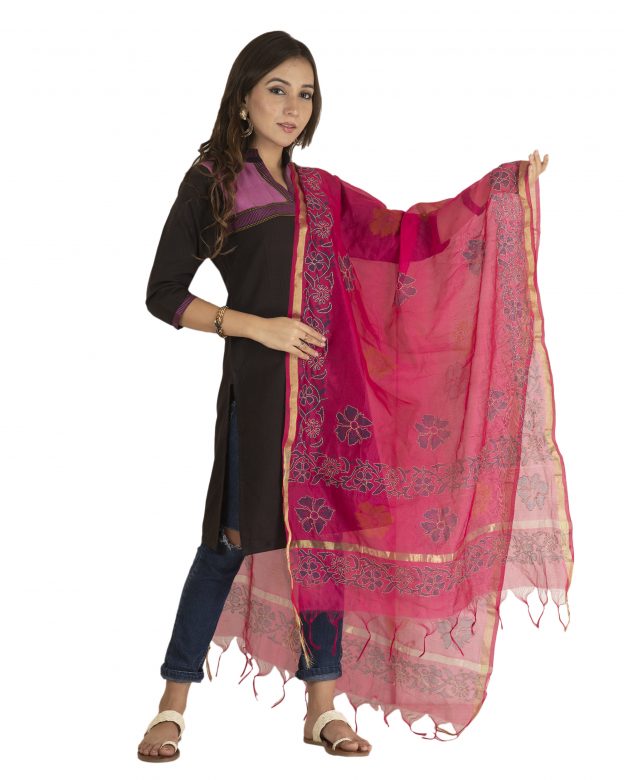 Handmade Chanderi Cotton Silk Multicolor Dupatta