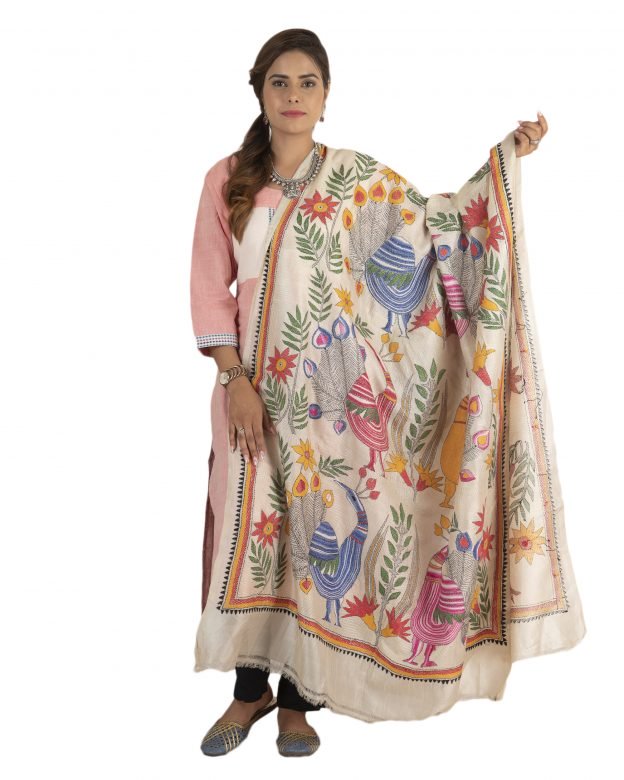 Handcrafted Multicolor Dupian Ghicha Tussar Silk Dupatta