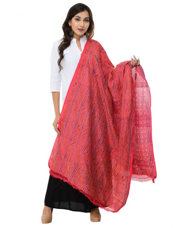 Kanta Embroidery Red & Purple Tassar Stole