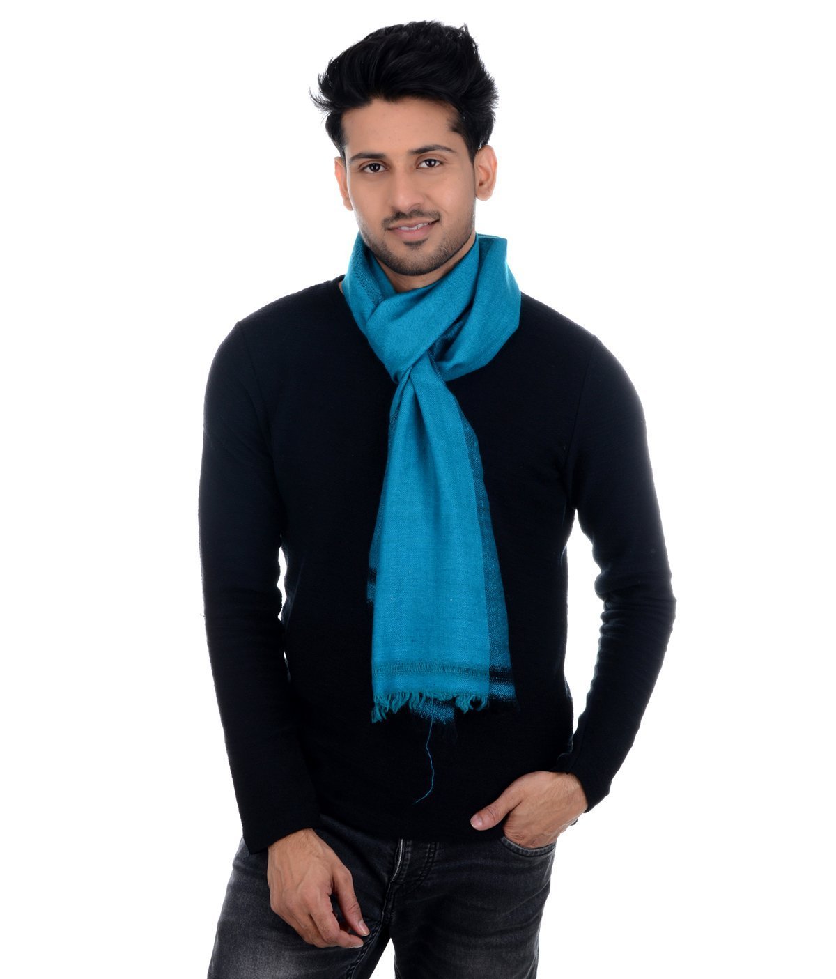 Handwoven Muffler Silk Angora Wool Plain In Bottle Green Handwoven