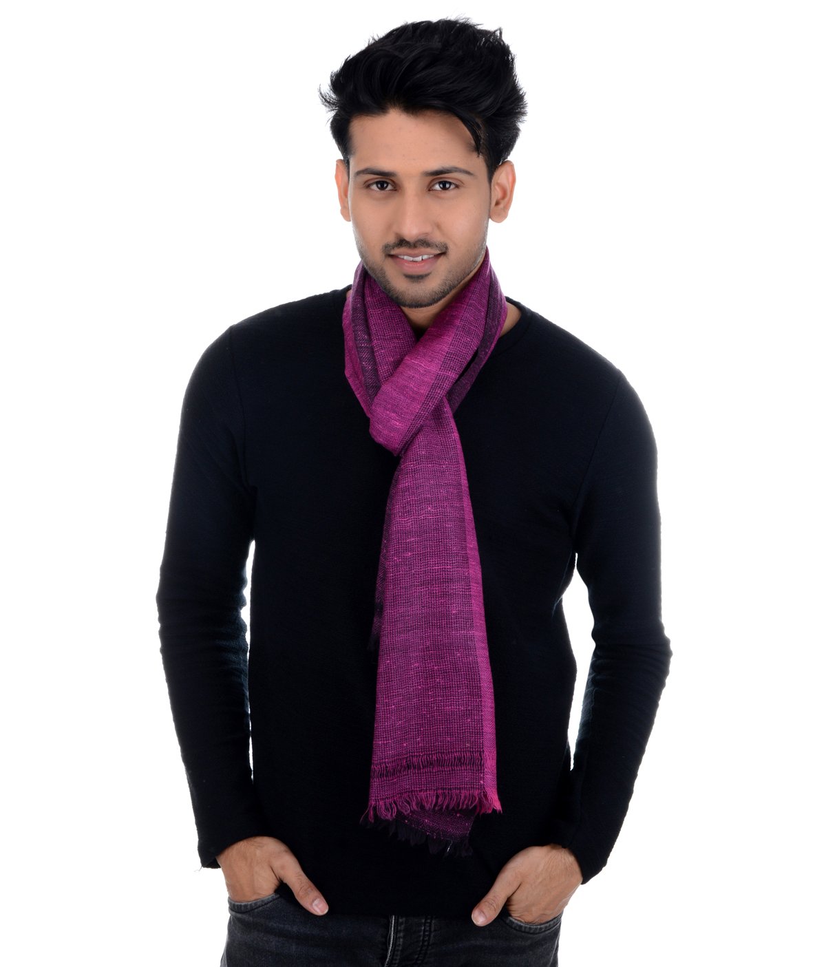 Muffler Silk Angora Wool Plain In Purple Handwoven