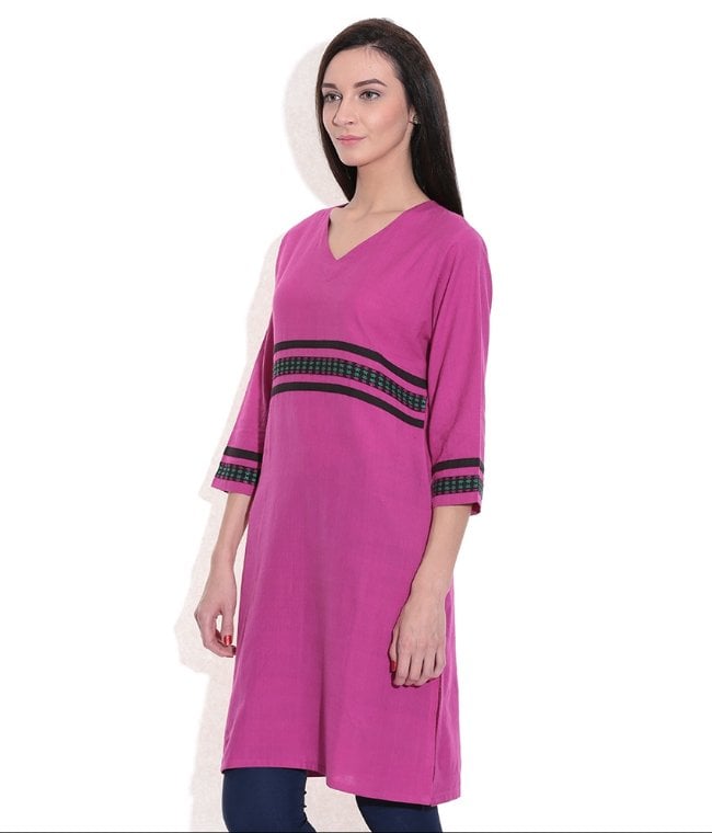 Long Kurta Women Pink Handwoven Cotton Fabric