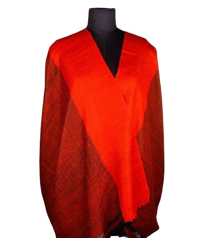 Handwoven Angora and Silk Shawl For Women - Maroon and Red