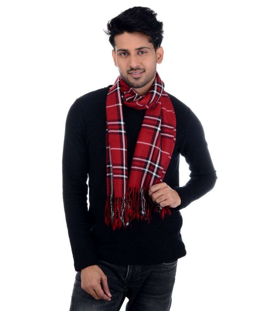 Handwoven Muffler Wool Red Scottish Chack : HP