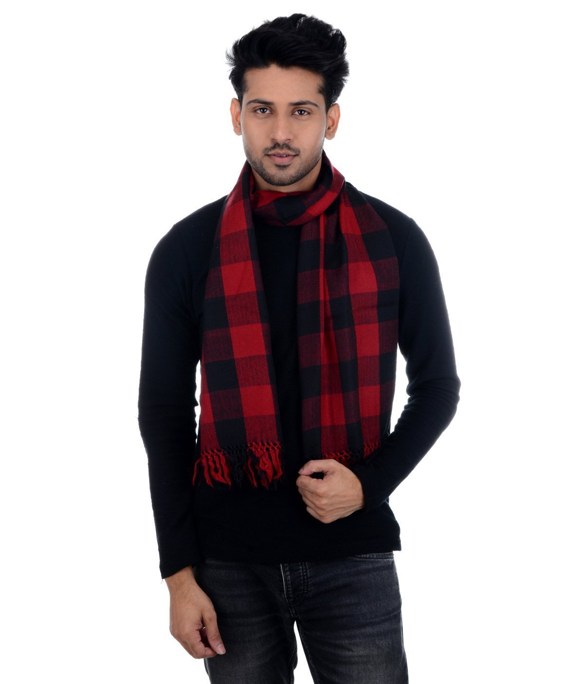 Handwoven Muffler Wool Red Scottish Check HP