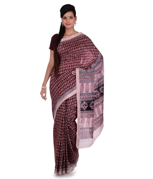 Hand Block Bagh Print Maheshwari Saree