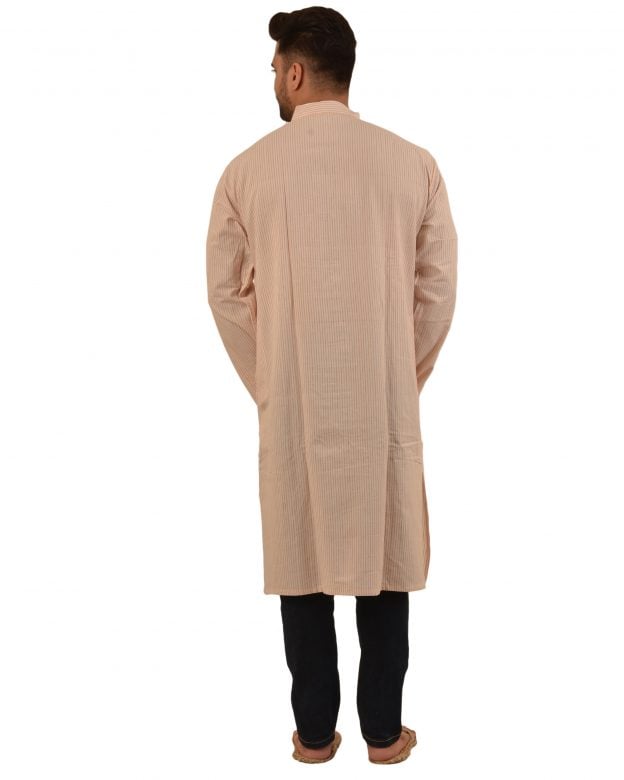Handcrafted Cotton Beige Knee Long Kurta - S