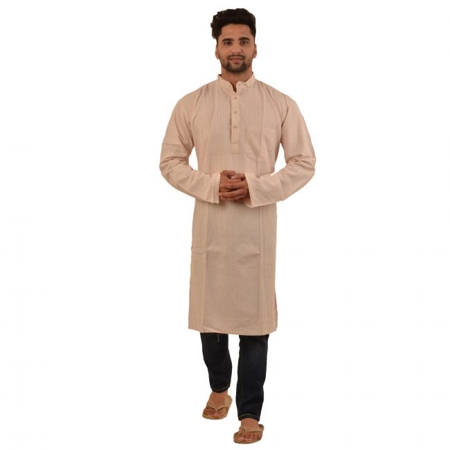 Handcrafted Cotton Beige Knee Long Kurta