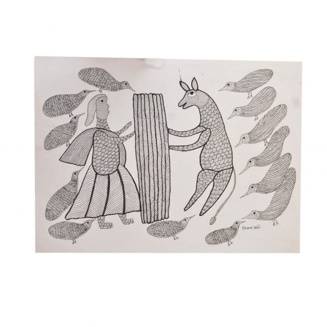 Gond Black & White Paper Painting