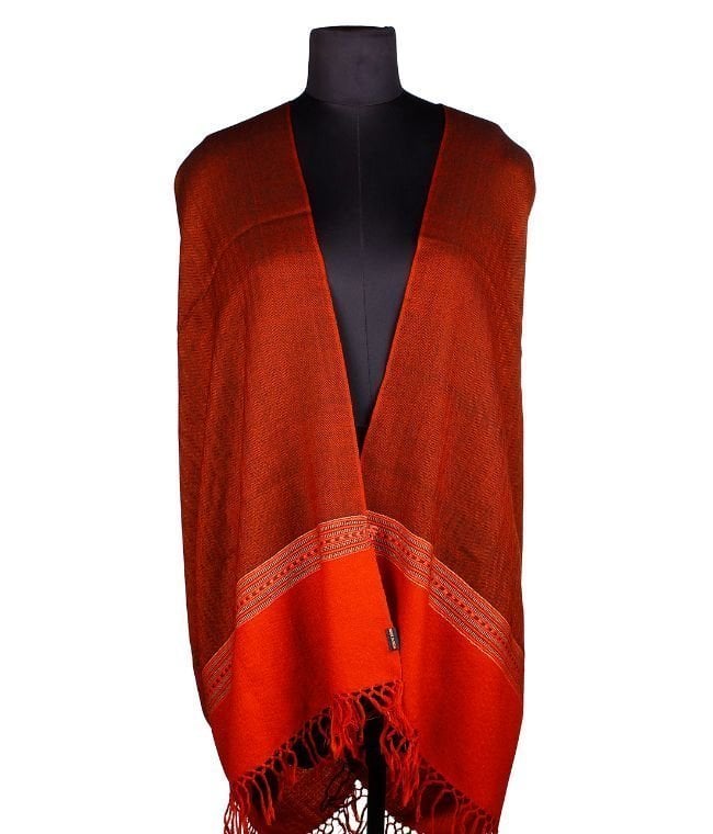 Handwoven Sheep Wool Maroon Shawl With Broad Border For Women