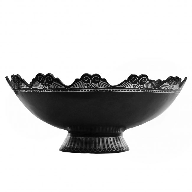 Bidri Handcrafted Large Bowl – Sheet Work Inside & Outside | Tribes India