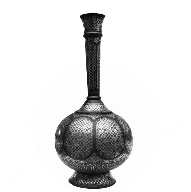 Handcrafted Bidri Suray Vase – Star Pattern Silver Inlay Metal Art from Bidar | Tribes India
