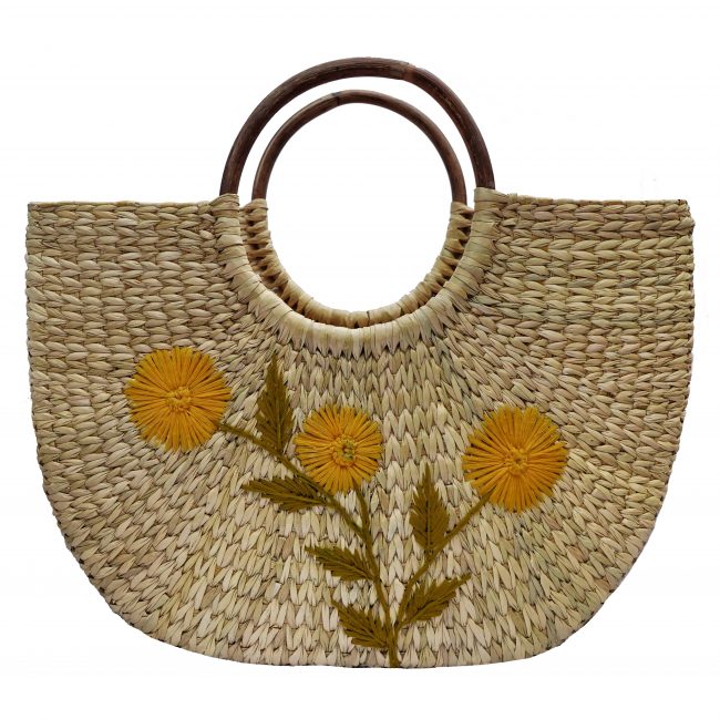 Reed Grass - Hand Bag With Cane Handle & Yellow Embroidery