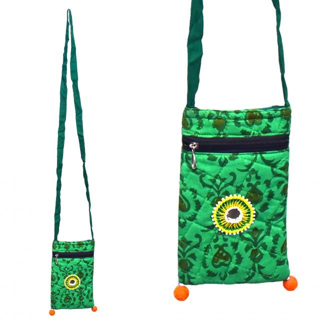 Handcrafted Cotton, Spoange & Jeco Beeds Green Mobile Cover
