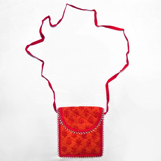 Handcrafted Cotton, Spoange & Jeco Beeds Red Purse
