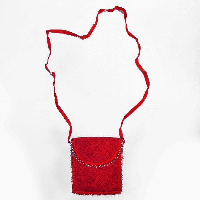 Handcrafted Cotton, Spoange & Jeco Beeds Red Purse (Regular Batuwa)
