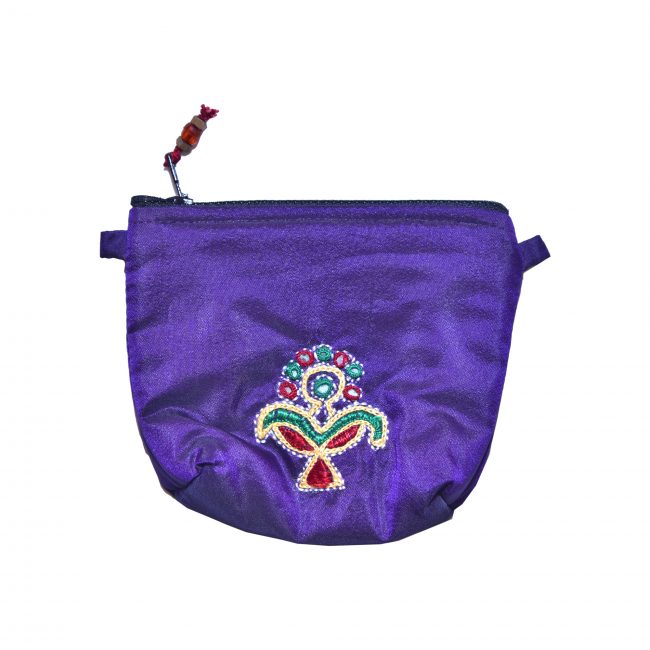 Handcrafted Silk & Spoange Purple Coin Pouch