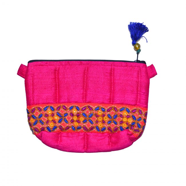 Handcrafted Silk & Spoange Pink Pouch