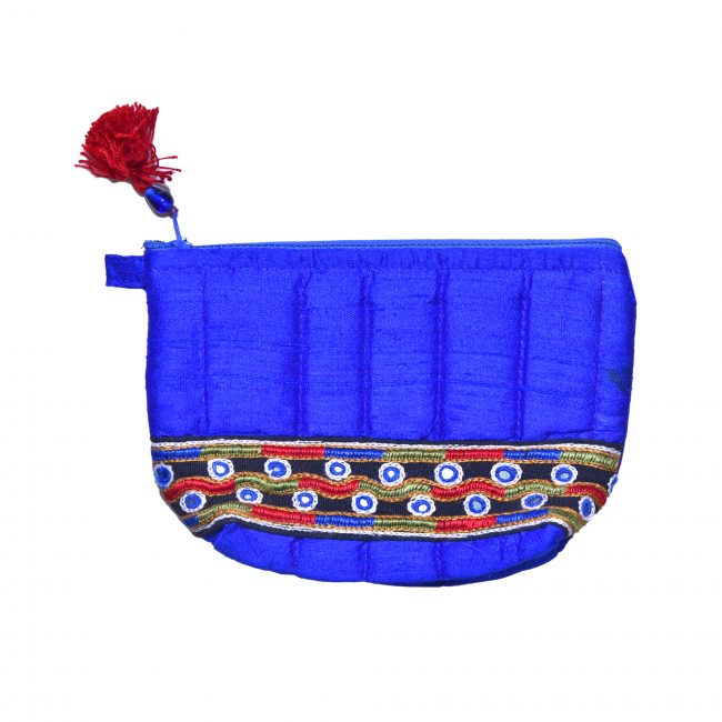 Handcrafted Silk & Spoange Blue Pouch