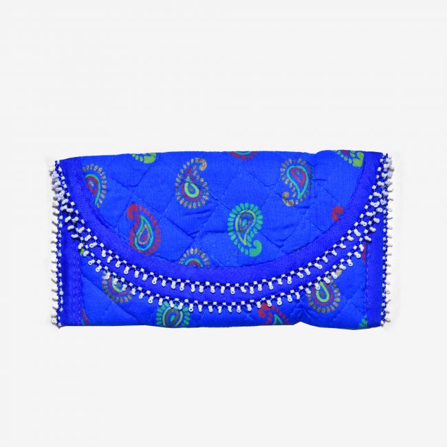 Handcrafted Cotton, Spoange & Jeco Beeds Blue Purse (PVTG)