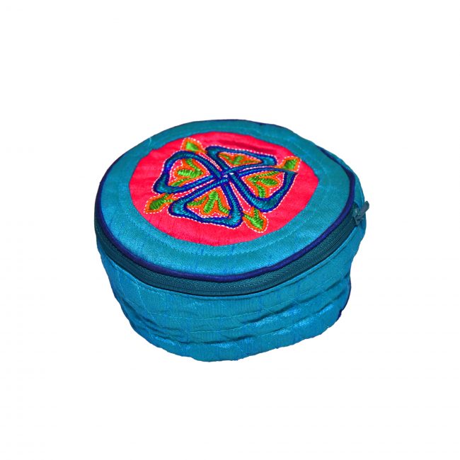 Handcrafted Silk & Spoange Blue Pouch