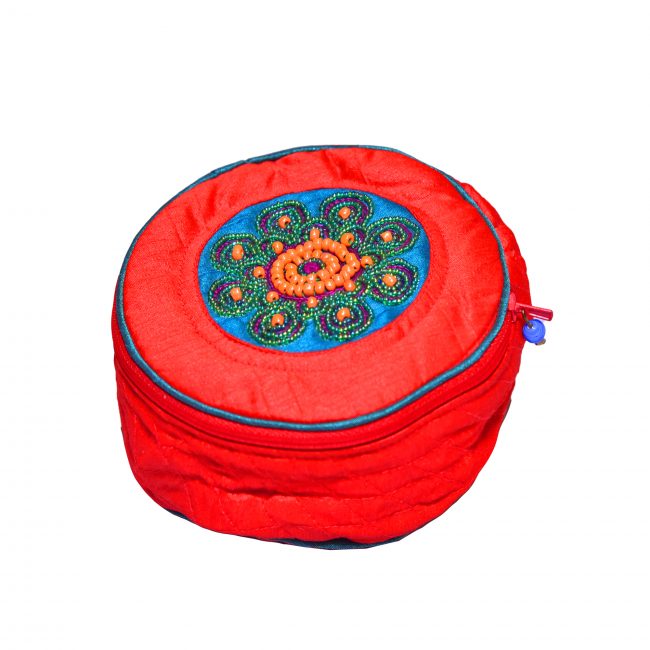 Handcrafted Silk & Spoange Red Pouch