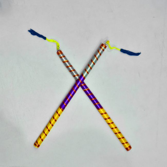 Handcrafted Wood & Silk Cloth Yellow Dandia Stick (PVTG)