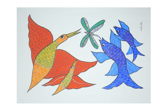 Handcrafted Red Gond Paper Painting