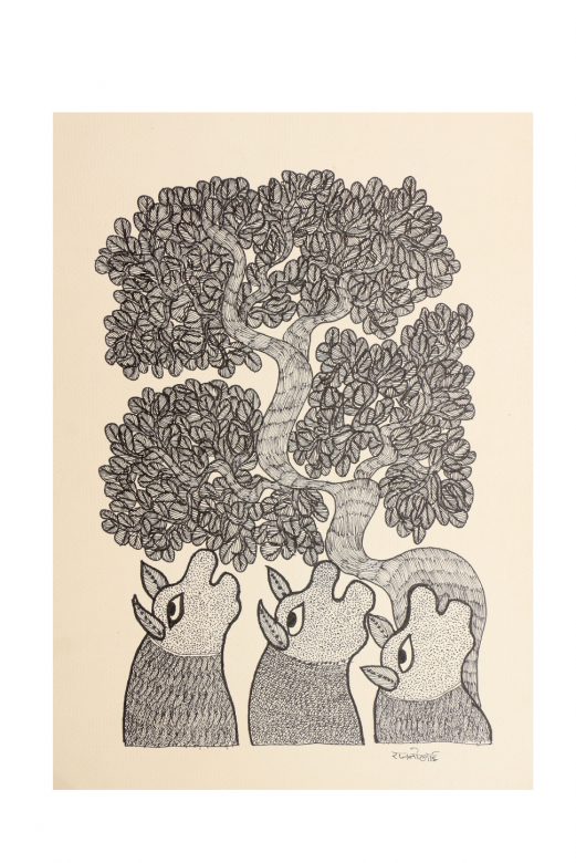 Handcrafted White Gond Paper Painting