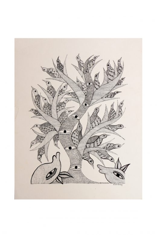 Handcrafted White Gond Paper Painting