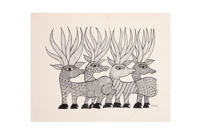Handcrafted White Gond Paper Painting