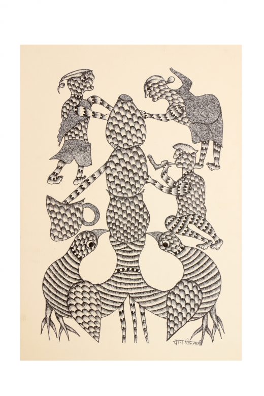 Handcrafted White Gond Paper Painting
