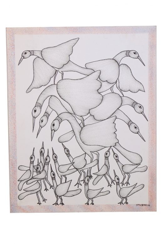 Handcrafted White Gond Paper Painting