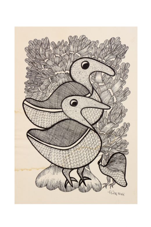 Handcrafted White Gond Paper Painting