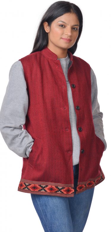 Handwoven Maroon Waist Coat Half Sleeve