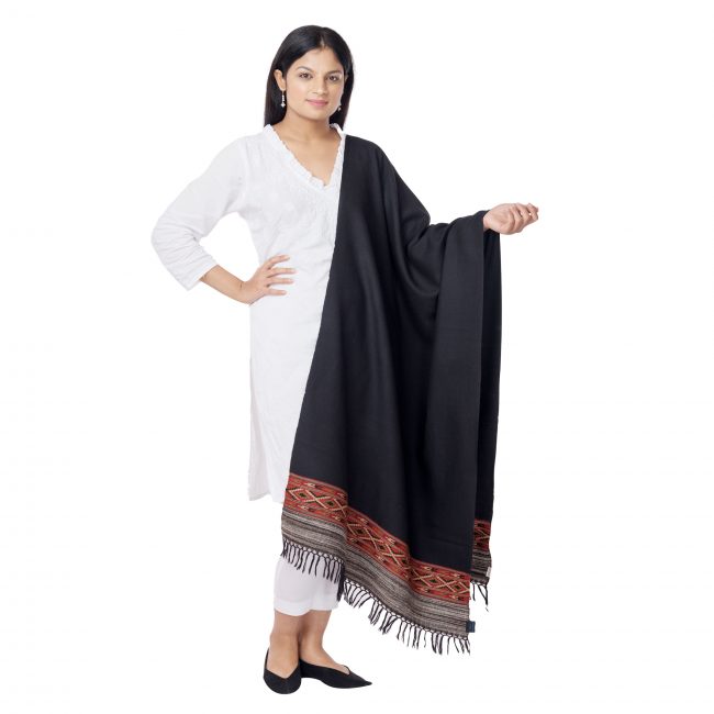 Handwoven Sheep Woolen Black Stole