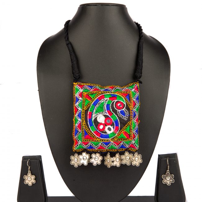 Tribes India Cloth Mirror Necklace