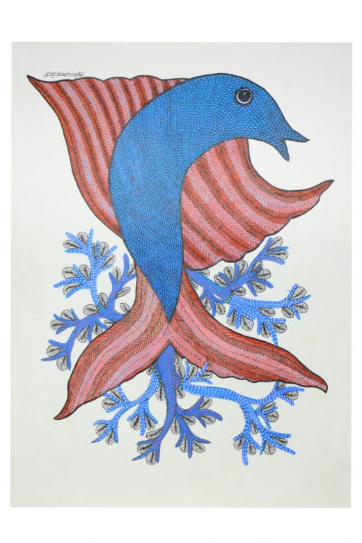 Handcrafted Gond Paper Red Painting