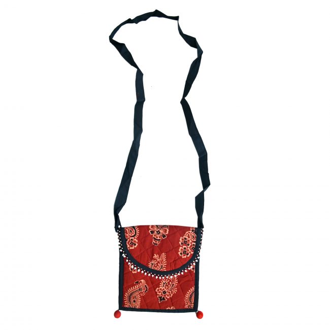 Handmade Cotton, Sponge & Bid Work Red Batua
