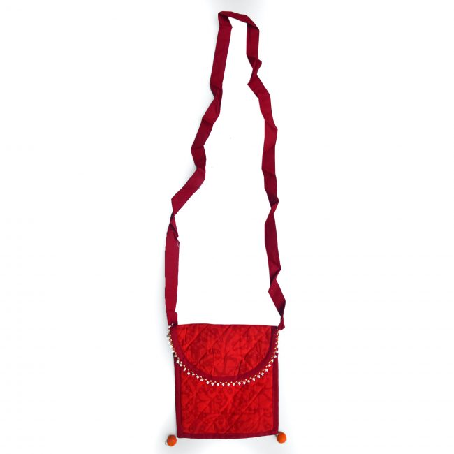 Handmade Cotton, Sponge & Bid Work Red Batua
