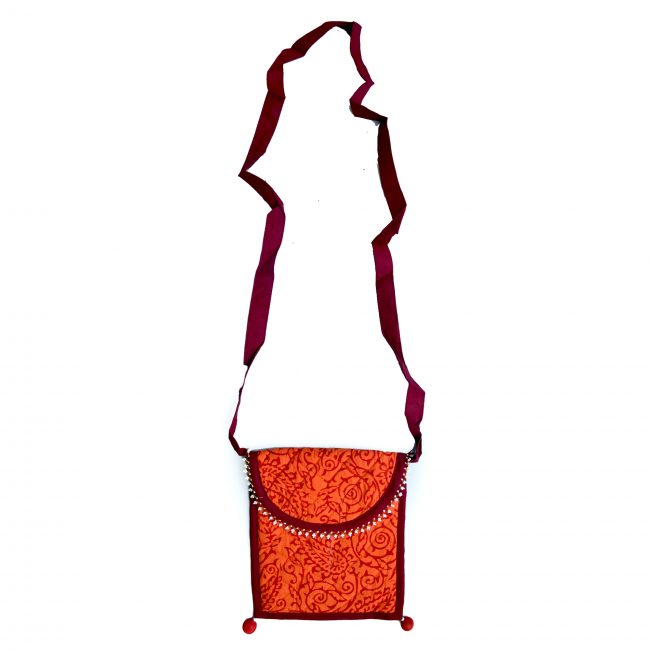 Handmade Cotton, Sponge & Bid Work Orange Batua