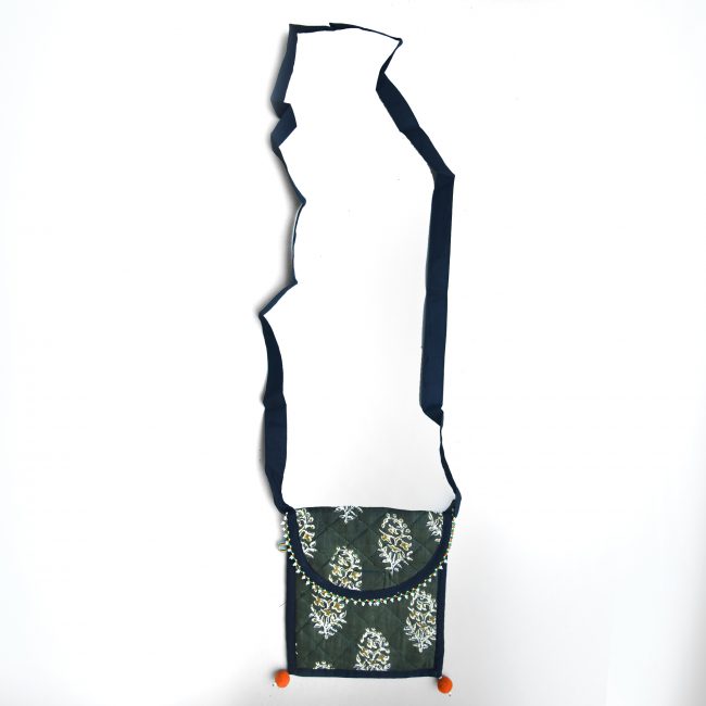Handmade Cotton, Sponge & Bid Work Grey Batua