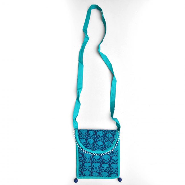 Handmade Cotton, Sponge & Bid Work Blue Batua