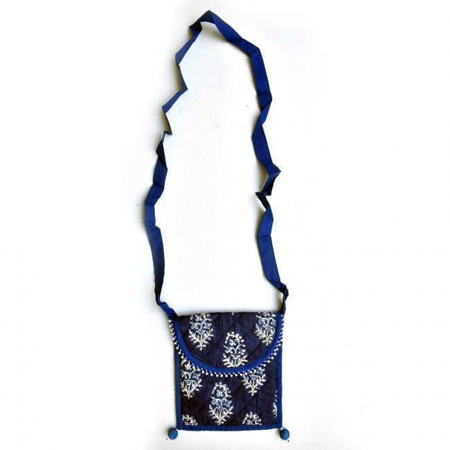 Handmade Cotton, Sponge & Bid Work Blue Batua