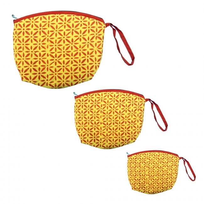 Handmade Cotton, Sponge & Bid Work Yellow Pouch